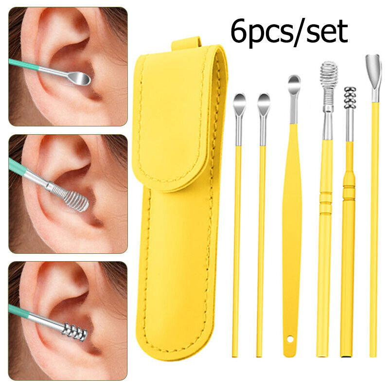 Ear Wax Cleaning Kit, 6 Pcs Ear Pick Tools, Wax Removal Kit, Ear Cleaning Tool Set, Spring Earwax Cleaner Tool Ear Wax Remover, Reusable Ear Cleaner for Children and Adult
